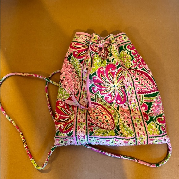 Vera Bradley drawstring backpack - pink and green floral - Picture 1 of 3